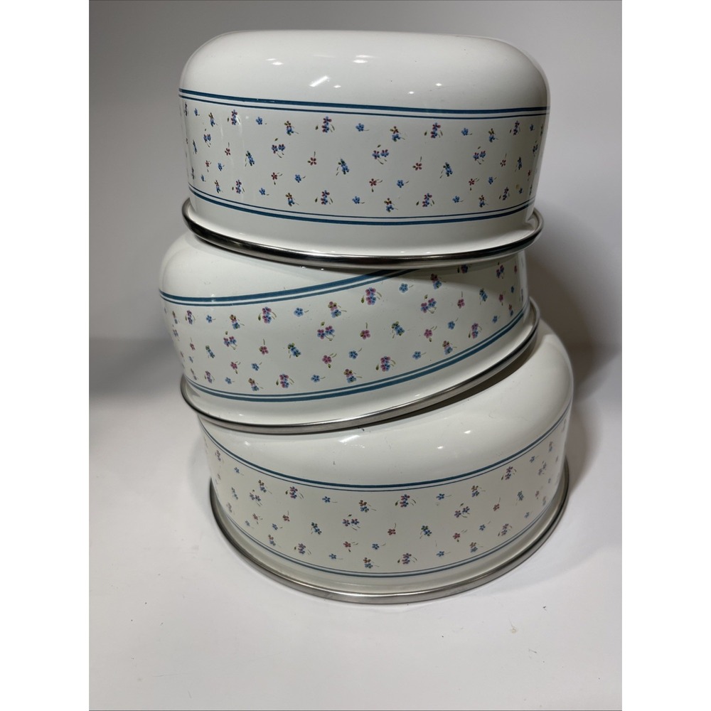 Vintage Floral Enamel Nesting Mixing Bowl Set Of 3 Grandma Cottage Core Decor